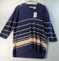 Units Ribbed Blouse Top Womens Size Medium Navy Cream Stripe Knit 100% Cotton - £8.27 GBP