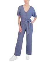 BCBGeneration Womens Ribbed Tie-Waist Jumpsuit Color Denim Blue Size Small - £102.08 GBP