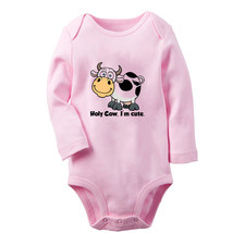 Holy Cow I&#39;m Cute Funny Romper Baby Bodysuit Newborn Infant Animal Cow Jumpsuits - £8.86 GBP