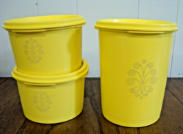 LOT 3 Vintage Retro Tupperware Storage Canister Yellow With Lid 1297-12 GA34 - $22.76