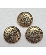 3 Vintage Gold Tone Metal Round Hearts &amp; Flower Dome Buttons 5/8 inch - €7,26 EUR