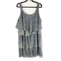 Robbie Bee Shift Dress Tiered Layered Ruffle Geometric Navy Blue Ivory 16W - £19.31 GBP