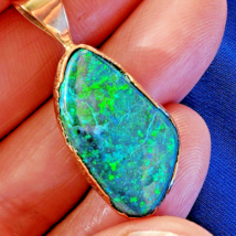 Earth mined Black Australian Opal 12.74 carat Charm Deco Style 14k Gold Pendant - £2,927.24 GBP