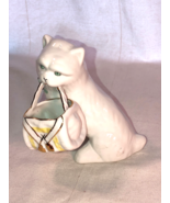 White Porcelain Cat with Purse Portugal 5 Inches High - $29.99