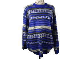 DEREK HEART Blue Mix Fair Isle Knit Long Sleeve Winter Ski Sweater Women Size L - £18.23 GBP