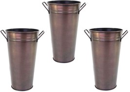 Hosley Set Of 3 Antique Bronze Galvanized Floral Vases French Buckets With - $37.93