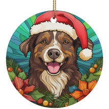 Funny Australian Shepherd Dog Smile Stained Glass Wreath Christmas Ornament Gift - £11.70 GBP