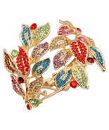 Leaf Bracelet Hinge Cuff Bangle Bracelet Fashion Jewelry Women Rhineston... - £11.78 GBP