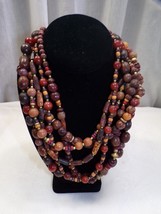 Vintage 19&quot; Necklace 6 Strand Wooden Beads Brown Maroon Purple - $710.06 MXN