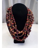Vintage 19&quot; Necklace 6 Strand Wooden Beads Brown Maroon Purple - $38.11