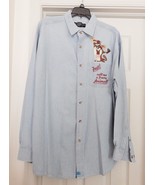 Warner Bros Studio Store Men&#39;s Shirt TAZ PARTY ANIMAL Chambray Denim L V... - £47.14 GBP