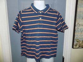 Lands&#39; End Blue/Orange/White Striped Polo Shirt Size 4T Boy&#39;s EUC - $13.14