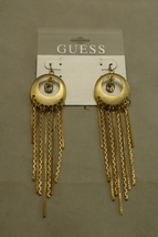 Guess Gold Drop Tassel Center Dangle Clear Gem Fashion Earrings - £6.46 GBP