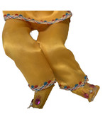 Vintage Yellow Silk Robed Asian Doll With Geisha Girl On Fan Pigtail Braids - £22.40 GBP