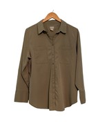 Chicos Long Sleeve Shirt Hidden Button Up Blouse Size 2 Olive Green Text... - $289.92 MXN