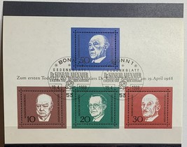 1964 German Block Of 4 Post Stamps Of Konrad Adenauer First Kanzler Plac... - $159.11 MXN