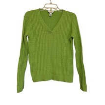 Talbots Pima Cotton Knit V Neck Green Cable Knit Sweater Sz M Long Sleeve - $18.68