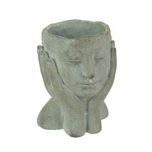 Cement Head Lady Resting Face In Hands Decorative Flower Pot Home Decor Planter - £28.81 GBP