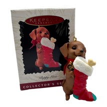 Vintage Hallmark Christmas Ornament Dachshund Dog w Stocking Puppy Love 1999 Box - £9.01 GBP