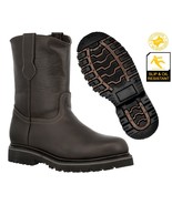 Mens Brown Work Boots Real Leather Slip Resistant Traction Sole Soft Toe - £47.95 GBP