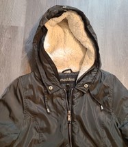Madden NYC Womens Green Long Faux Fur Hooded Jacket Size Medium Winter Coat - £23.12 GBP