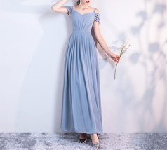 DUSTY BLUE Bridesmaid Dress Summer Chiffon Dusty Blue Bridesmaid Maxi Dress image 8