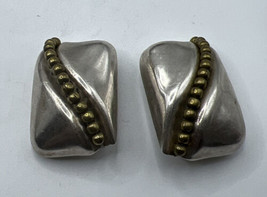 925 Sterling Silver Clip-On Earrings TA-55 Mexico Taxco Gold Beads Moder... - $34.65