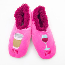 Snoozies AM PM Coffee Wine Pink Women&#39;s Slippers Non-Skid  Medium 7/8 - £10.19 GBP