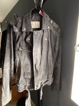 REVIEW leather suede biker  jacket size L dark grey/ graphite - £44.57 GBP