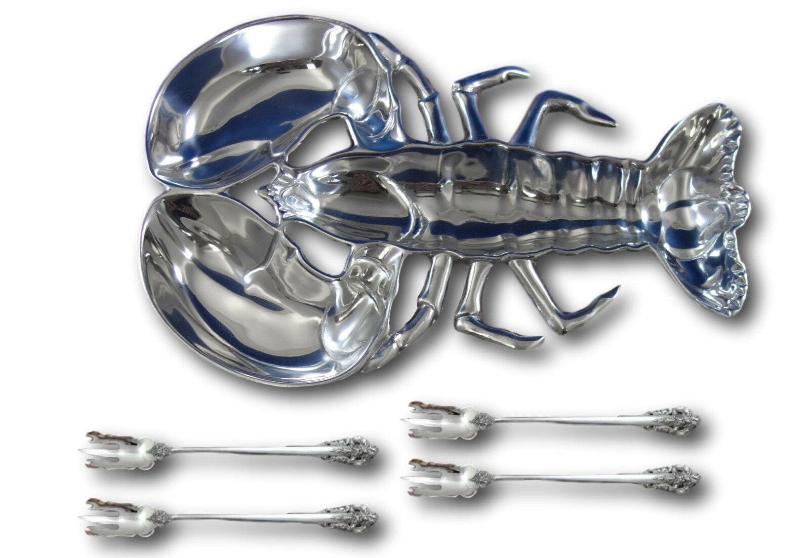 Grande Baroque Wallace Sterling Silver Long Lobster Seafood Set Wilton Platter - $351.95