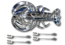 Grande Baroque Wallace Sterling Silver Long Lobster Seafood Set Wilton Platter - £281.33 GBP