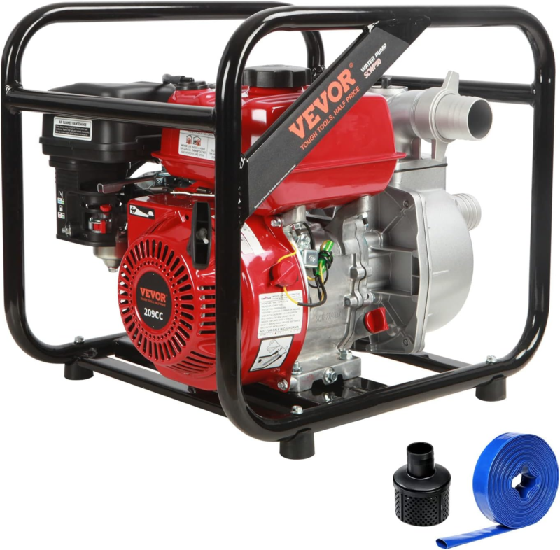 148Ft Lift, 22Ft Suction, 4-Stroke Gas Powered Trash Water Transfer Pump Portabl