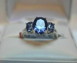 3Ct Oval Cut Blue Sapphire Three-Stone Engagement Ring 14K White Gold Over - £73.26 GBP