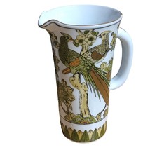 Gold Imari Hand Painted Peacocks Tall Water Pitcher Vase Green Gold Flowers Japa - £81.19 GBP