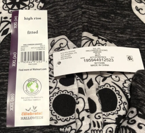 NEW Way to Celebrate Halloween Black and White SUGAR SKULLS Leggings Womens 2XL Item image 6