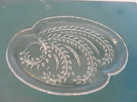 Vintage Clear Glass Oval Shaped Plate, Embossed Leaves on Bottom - $33.25