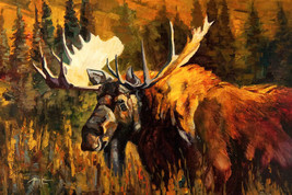 Moose by Terry Lee Bull Moose Antlers Wildlife Canvas Giclee L/E Print 24x36  - £316.51 GBP