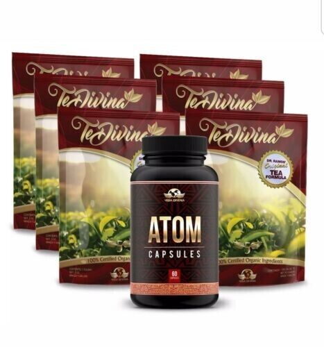 Primary image for Atom 60 Capsules + 6 Weeks Supply  Detox Tea Organic Healthy Cleansing Formula