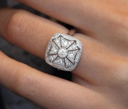 Art Deco Style 1CT Round Cut Moissanite Diamond Vintage Style Ring Wedding Ring  - £108.37 GBP