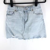 Wild Fable Denim Mini Skirt Raw Hem Distressed Light Wash Stretch Size 4 - $9.74