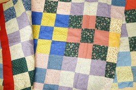 Vintage Textile Fabric Cotton Calico Square Patchwork Quilt Summer Light... - $133.64