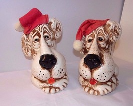 Christmas Dog Banks 2 Vtg Santa Hat Bloodhound or Basset Hound Niagara Plastic - £36.27 GBP