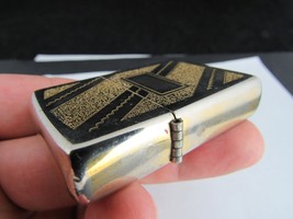 gold plated Zippo lighter 1982 vintage diagonal stripe monogram NEVER ENGRAVED - $45.80
