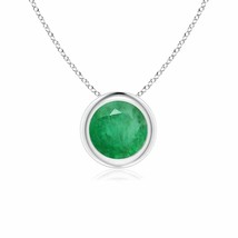 ANGARA Bezel-Set Round Emerald Solitaire Pendant in 14K Solid Gold | 18&quot; Chain - £534.54 GBP
