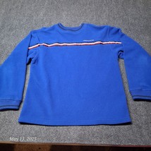 VTG Tommy Hilfiger Fleece Sweater Blue Size Large Crew Neck Y2K Striped - $24.12