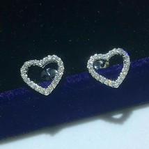 14K White Gold Plated 0.50Ct Round Cut Moissanite Heart Shape Stud Earri... - $102.26