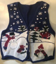 Ugly Christmas Sweater Blue With Snowman Sleeveless Sh1 - $14.84
