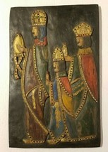 Vintage Hand Carved Painted Three Wise Men Wood Wall Plaque Hanging Nati... - $350.00