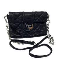 Calvin Klein Women&#39;s Quilted Leather with Silver Chain Crossbody Bag Black - $18.99