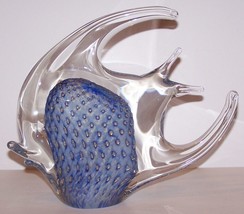 STUNNING MURANO ART GLASS BLUE GOLD AVENTURINE &amp; BUBBLES TROPICAL FISH S... - $100.18